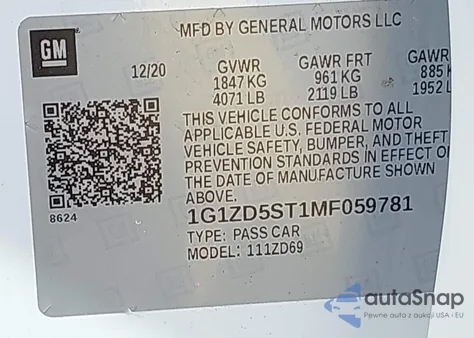 2021 Chevrolet Malibu Fwd Lt from USA, damaged, VIN 1G1ZD5ST1MF059781